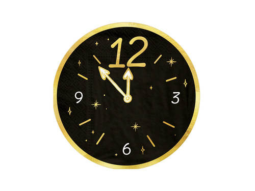 Szilveszteri óra Boldog új évet szalvéta fekete - 33 cm - 10 db.