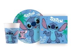 Stitch & Angel születésnapi csészék + tányérok + papírszalvéta készlet - 36 db.