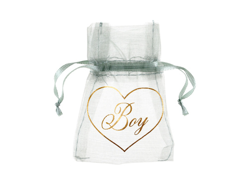 Fiú zöld organza táskák - 7,5 x 10 cm - 6 db.