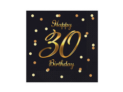 Harmincadik születésnapi szalvéta fekete - 33 cm - 20 db.
