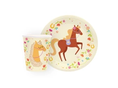 Készlet poharak + papírtányérok Lovak - 12 db.