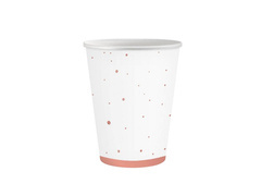 Fehér papírpoharak rózsaszín és arany pöttyökkel - 250 ml - 6 db.