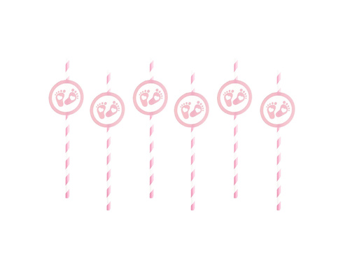 Rózsaszín szívószálak babaköszöntőre - 6 db.