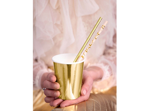 Papír cső szívószálak arany mintával - 19,5 cm - 10 db.