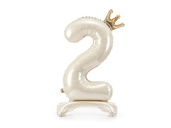 Álló fólialufi 2. számú krémszínű lufi koronával - 84 cm - 1 db.