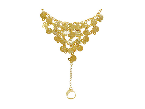 Arany karkötő érmékkel és gyűrűvel