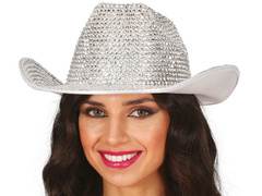 Ezüst flitteres cowboy kalap - 1 db.