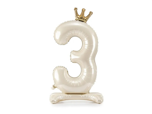 Álló fólia lufi 3 krémszínű, koronával - 84 cm - 1 db.