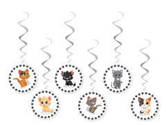 Születésnapi macskák függő dekoráció - 6 db.