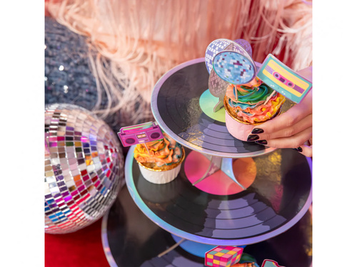 Retro diszkó cupcake flitteres állvány - 1 db.