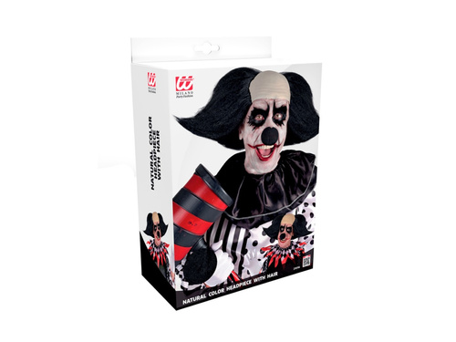 Fekete hajú, baljós bohóc fejfedője