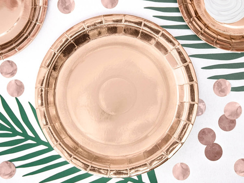 Rózsaszín és arany papírtányérok - 23 cm - 6 db.