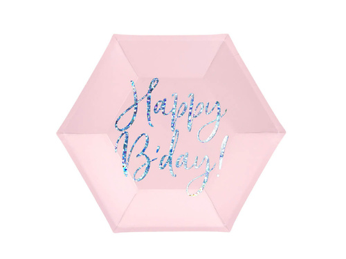 Születésnapi tányérok világos rózsaszín Happy B'day - 20 cm - 6 db.