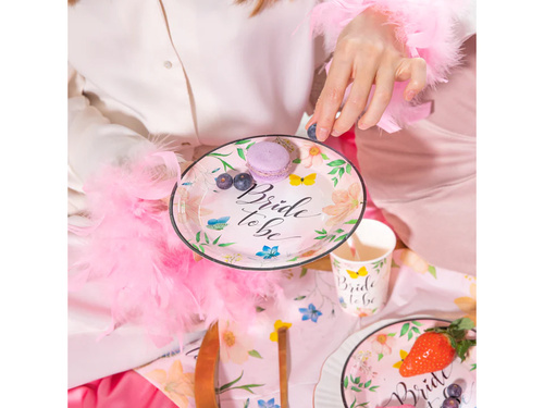 Menyasszonyi virágos papírtányérok leánybúcsúra - 18 cm - 6 db.