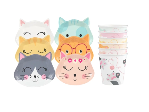 Pohár + papírtányér készlet Macskák - 12 db.