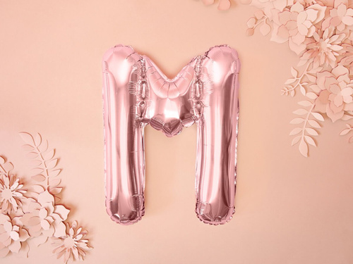 Fólia lufi 'M' betű rózsaszín és arany - 35 cm