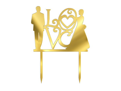 Aranytükrös plexi tortabevonó Szerelem menyasszony és vőlegény - 16,5 cm