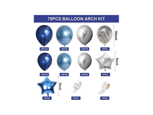 Ezüst-kék lufi girland lufi készlet - 79 db.