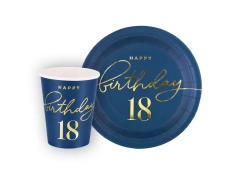 Szett poharak + papírtányérok 18. születésnapra tengerészkék - 220 ml - 6 db.