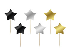 Fekete, arany és ezüst csillagtollak - 7 cm - 6 db.