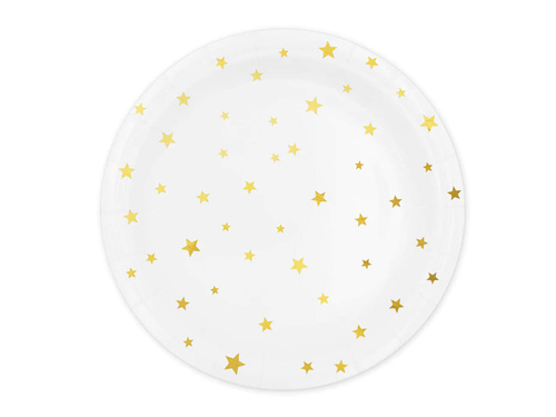 Papírtányérok fehér, arany csillagokkal - 23 cm - 6 db.