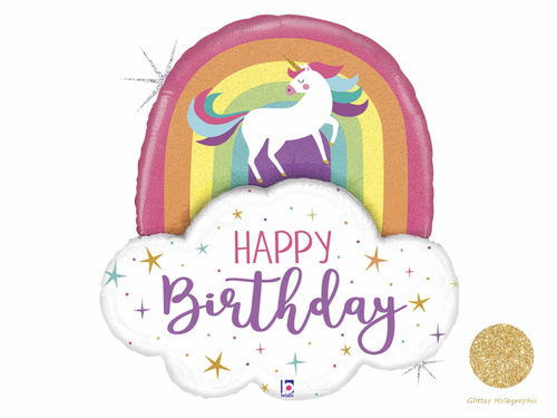 Szivárvány és egyszarvú fólialufi - 89 cm - 1 db.