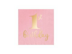 Születésnapi szalvéta 1. születésnapra rózsaszín - 33 cm - 10 db.