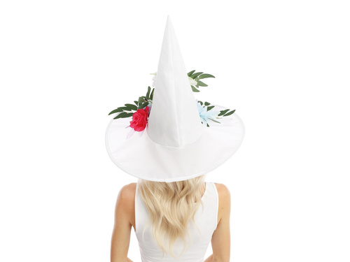Boszorkány kalap virágokkal Halloweenre - 1 db.