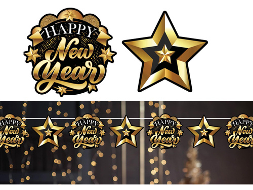 Szilveszteri csillagok Boldog új évet füzér - 300 cm - 1 db.