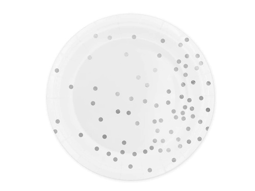 Papírtányérok fehér, ezüst pöttyös - 23 cm - 6 db.