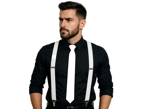 Fehér kiegészítő szett nadrágtartó hosszú nyakkendővel - 2 db.