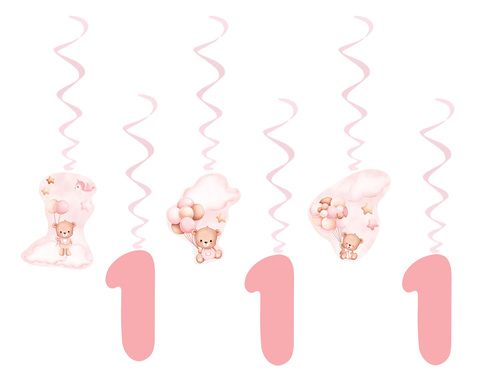 Akasztós dekoráció rózsaszín mackók lufikkal - 6 db.