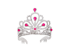 Ezüst tiara rózsaszín ékszerekkel