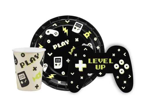 Pohár + tányér + papírszalvéta készlet Gamer - 36 db.