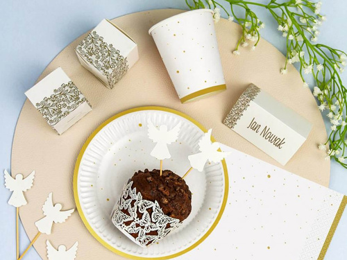 Fehér papírpoharak arany pöttyökkel - 250 ml - 6 db.