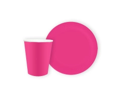 Sötét rózsaszínű pohár + papírtányér készlet - 24 db.