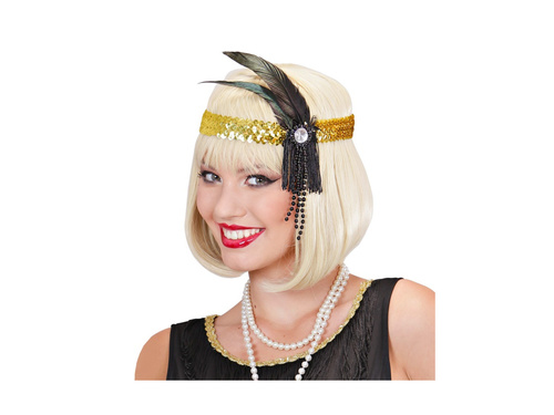 Arany flitteres fejpánt tollal és gyöngyökkel