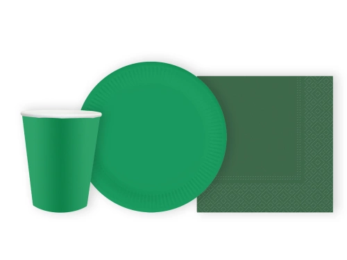 Pohár + szalvéta + papírtányér készlet zöld - 44 db.