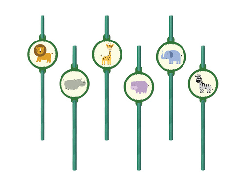 Szafari születésnapi szívószálak - 6 db.