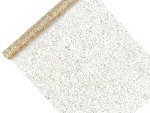 Fehér organza arany mintával - 48 cm x 9 m.