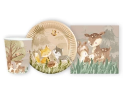 Csészék + szalvéták + papírtányérok Forest Animals - 44 db.