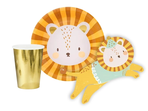 Csészék + tányérok + papírszalvéták Lion - 44 db.