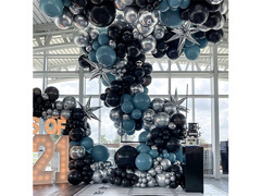 Léggömb készlet lufi girlandhoz fekete-kék-ezüst - 88 db.