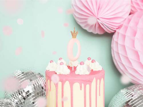 Gyertya nullás szám világos rózsaszín koronával - 0 - 1 db.