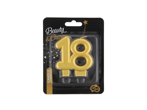 Tizennyolcadik születésnapi gyertya metál arany - 1 db.