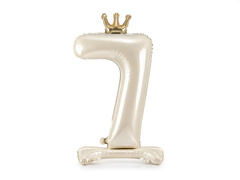 Álló fólialufi 7-es számú krémszínű lufi koronával - 84 cm - 1 db.