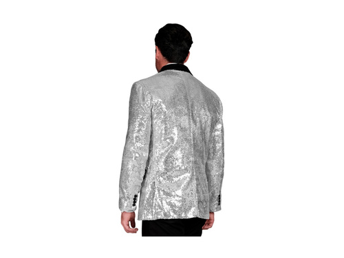 Party Fashion ezüst flitteres blézer szatén gallérral és zsebekkel