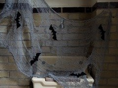 Szürke géz denevérekkel Halloweenre