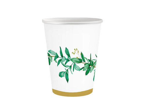 Kubeczki papierowe białe z listkami - 250 ml - 6 szt.