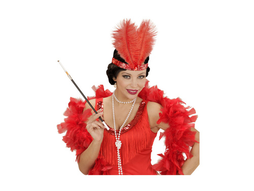 Piros Gatsby fejpánt tollakkal és ékszerrel